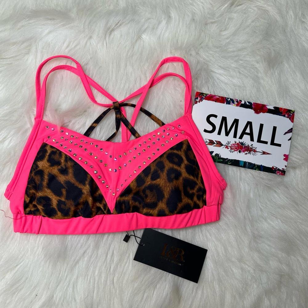 L&B Small Leopard and pink rhinestone detailed sports bra